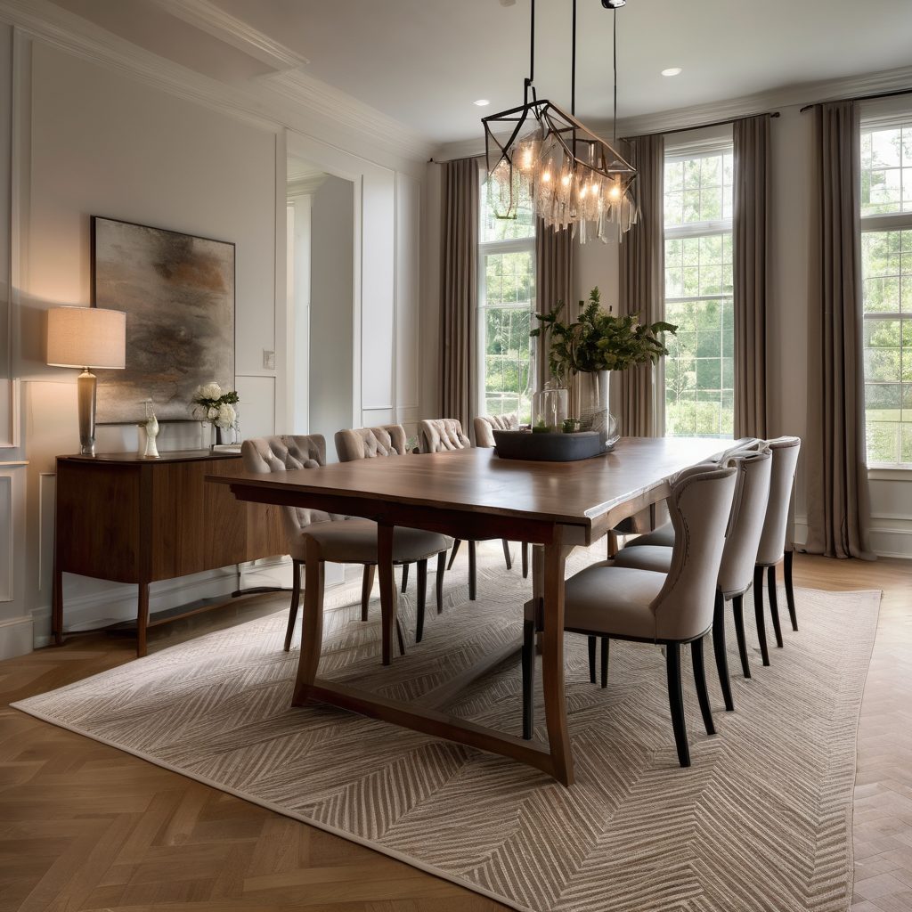 Herringbone hardwood floor in a dining room