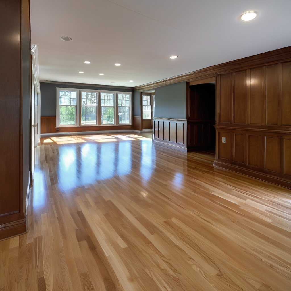 Spacious room with glossy refinished hardwood flooring